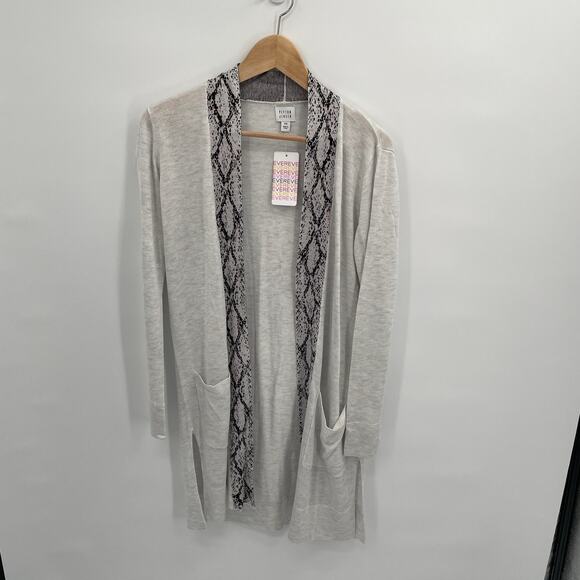 EVEREVE NWT Peyton Jensen Jayda Gray Duster Cardigan with Snake Trim // XS - Picture 7 of 14